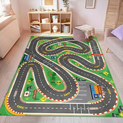 Kids Car Track Play Mat – 100×150 cm Soft Racing Road Rug