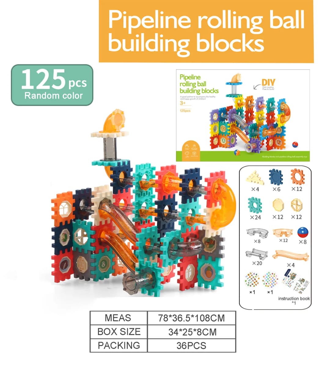 Pipeline Builder – 125-Piece Rolling Ball STEM Set